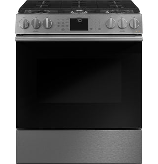 Café™ 30" Smart Slide-In, Front-Control, Gas Range with Convection Oven in Platinum Glass