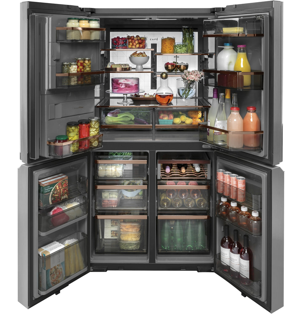 Café™ ENERGY STAR® 22.0 Cu. Ft. Smart Counter-Depth Quad-Door Refrigerator in Platinum Glass