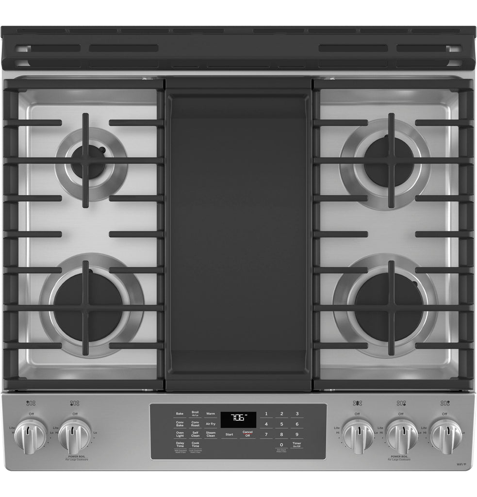 GE® 30" Slide-In Front-Control Convection Gas Range with No Preheat Air Fry